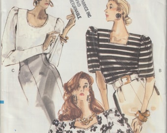 Vogue 7477 Misses'/ Half Size Top Sizes 14, 16, 18 Adjustment for Half Sizes  UNCUT Pattern 1989 Rare Easy Pattern