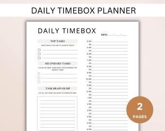 Planejador Diário de Tempo Integrado, Cronograma de Blocos de Tempo, Planejador Diário Sem Data, Download Digital Imprimível para Aumento de Produtividade