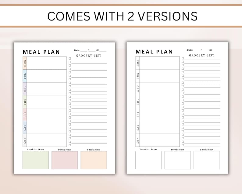 Meal Planner With Grocery List, 7 Day Menu Plan, Weekly Meal Prep ...