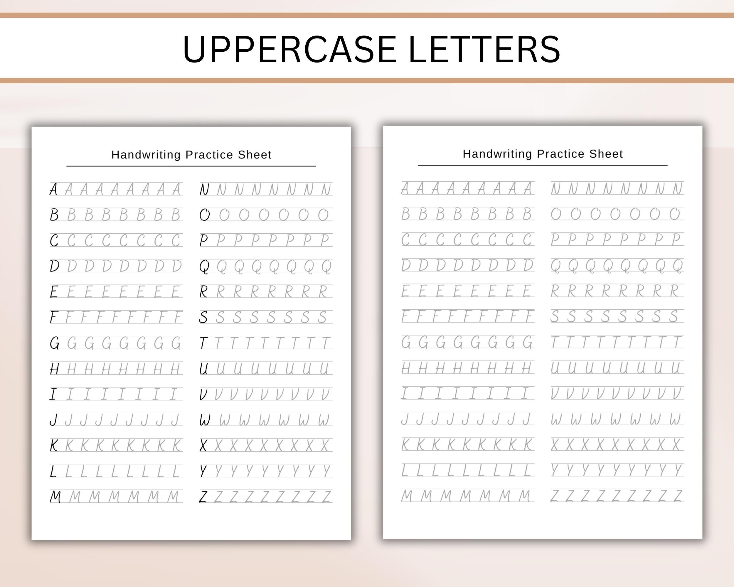 Handwriting Practice Sheets Printable PDF, Alphabet Writing Practice ...