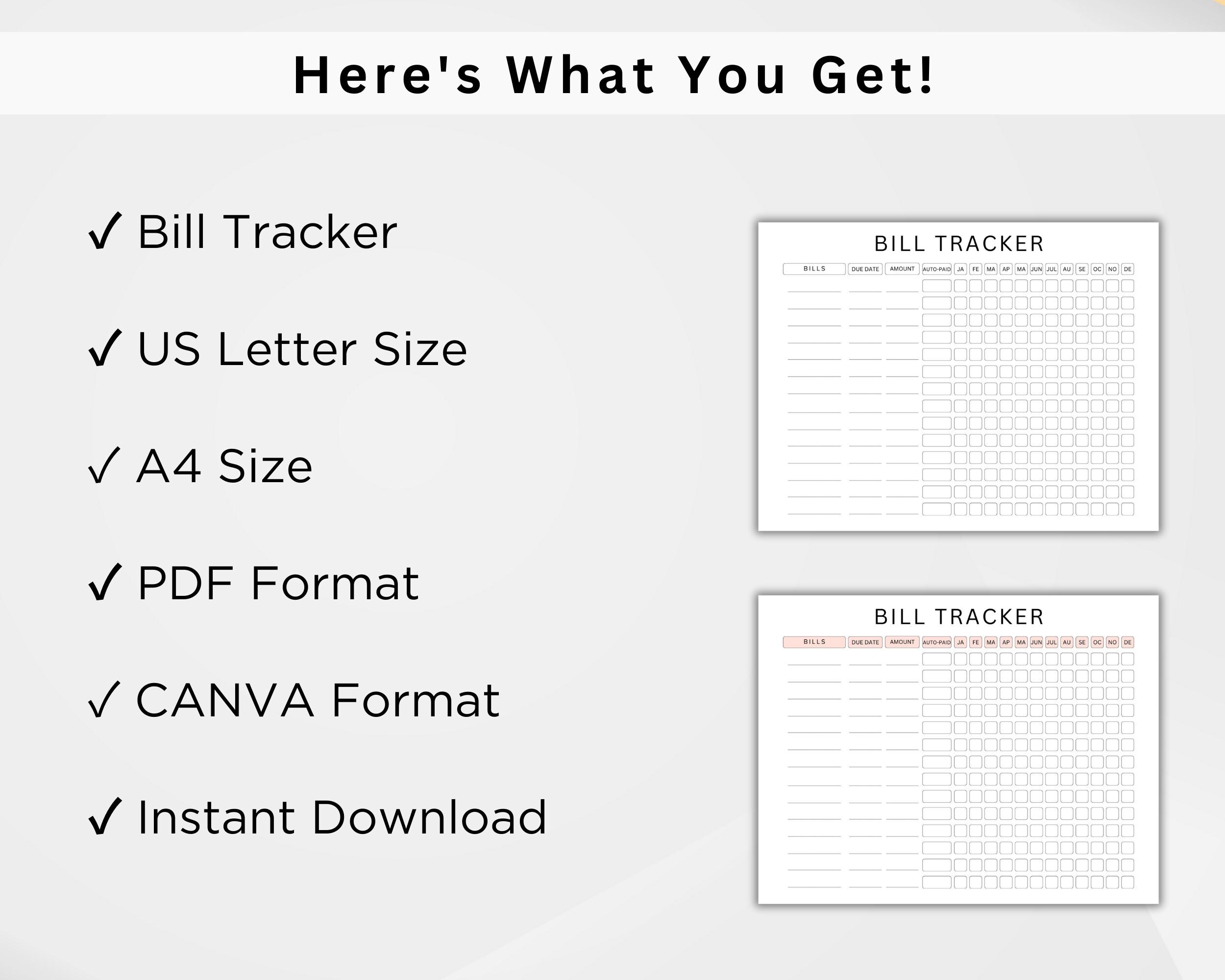 Monthly Bill Tracker Editable. Monthly Bill Log. Bill Planner. Bill ...