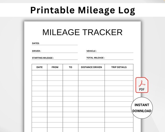 Mileage Tracker Printable, Business Mileage Log, Work Trip Miles Tracker, Monthly Mileage Report Form, Driving Log PDF