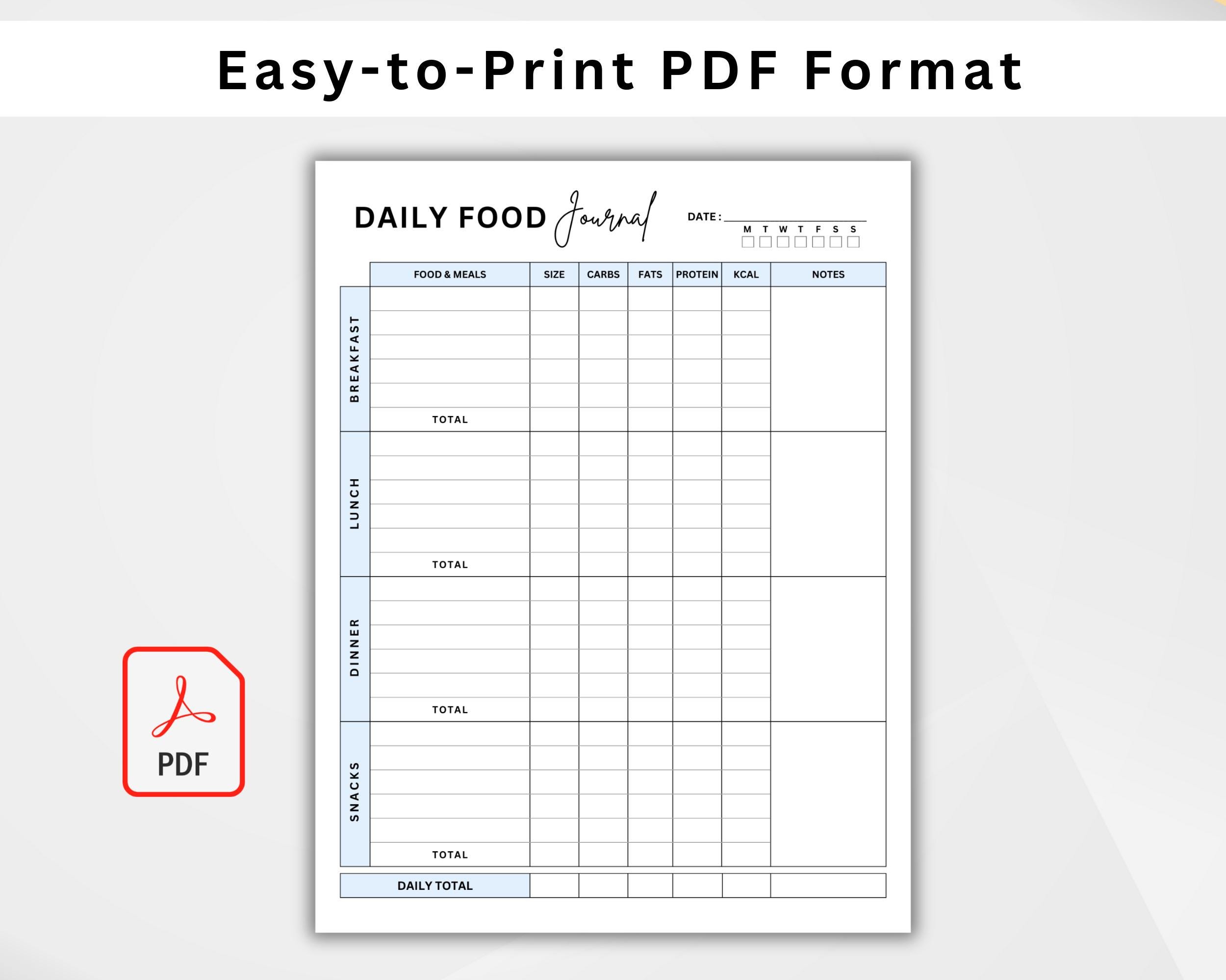 Daily Food Journal. Calorie Tracker. Daily Calorie Counting. Food Diary ...