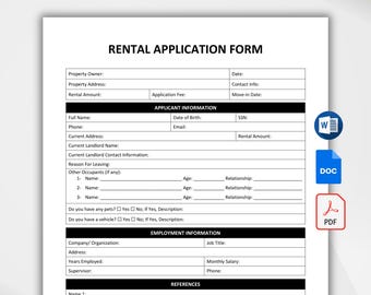 EDITABLE Landlord Rental Application Form. Tenant Rental Application. Lease Application Form. Lease Application Landlord Form. WORD, PDF.