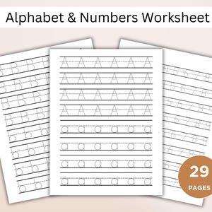 Printable Alphabet & Number Tracing Sheet Handwriting Practice Number Tracing Preschool Kindergarten Handwriting PDF Instant Download