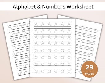 Printable Alphabet & Number Tracing Sheet Handwriting Practice Number Tracing Preschool Kindergarten Handwriting PDF Instant Download