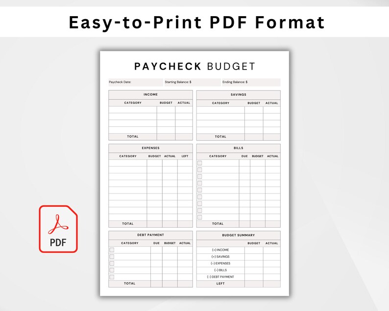 Paycheck Budget Planner Printable. Budget by Paycheck Worksheet
