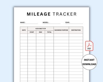 Mileage Log Printable, Vehicle Miles Travelled Tracker, Business Mileage Tracker, Car Mileage Printable, PDF, A4, Letter, Instant Download