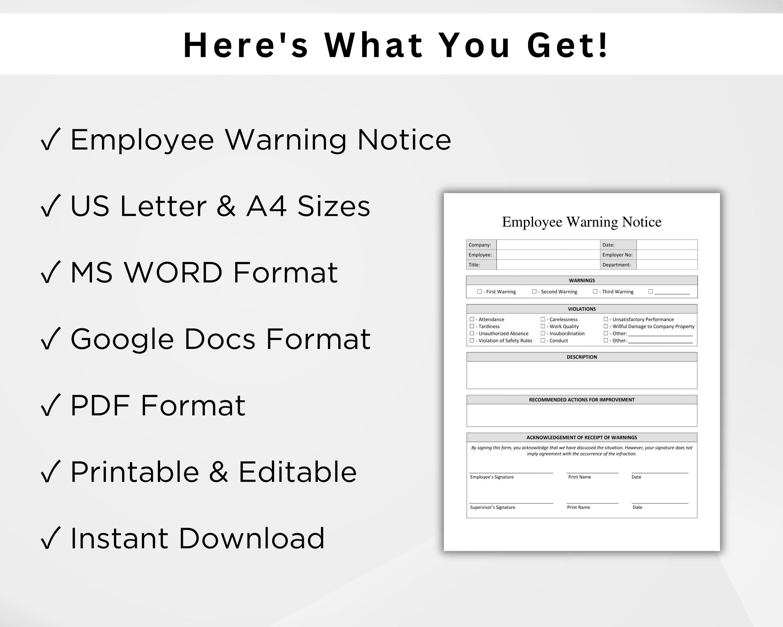 PRINTABLE Employee Warning Notice. Employee Write Up. Employee ...
