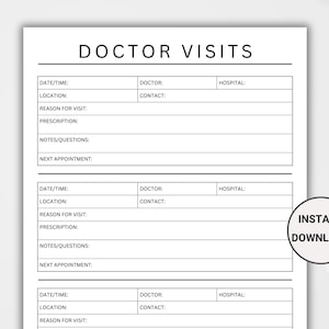 Dokterbezoektracker. Logboek doktersbezoeken. Gezondheidsconsultatiedossier. Medische dossiertracker. Aantekening doktersbezoek. Afdrukbare pdf gezondheidsplanner