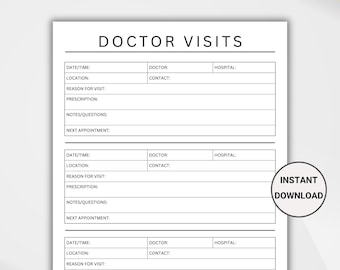 Doctor Visit Tracker. Doctor Visits Log. Health Consultation Record. Medical Record Tracker. Doctor Visit Note. Health Planner Printable PDF