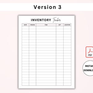 Puede incluir: Un rastreador de inventario imprimible con columnas para la fecha, el n&uacute;mero de art&iacute;culo, el art&iacute;culo, la cantidad y la ubicaci&oacute;n. El t&iacute;tulo del documento es "Inventory Tracker".