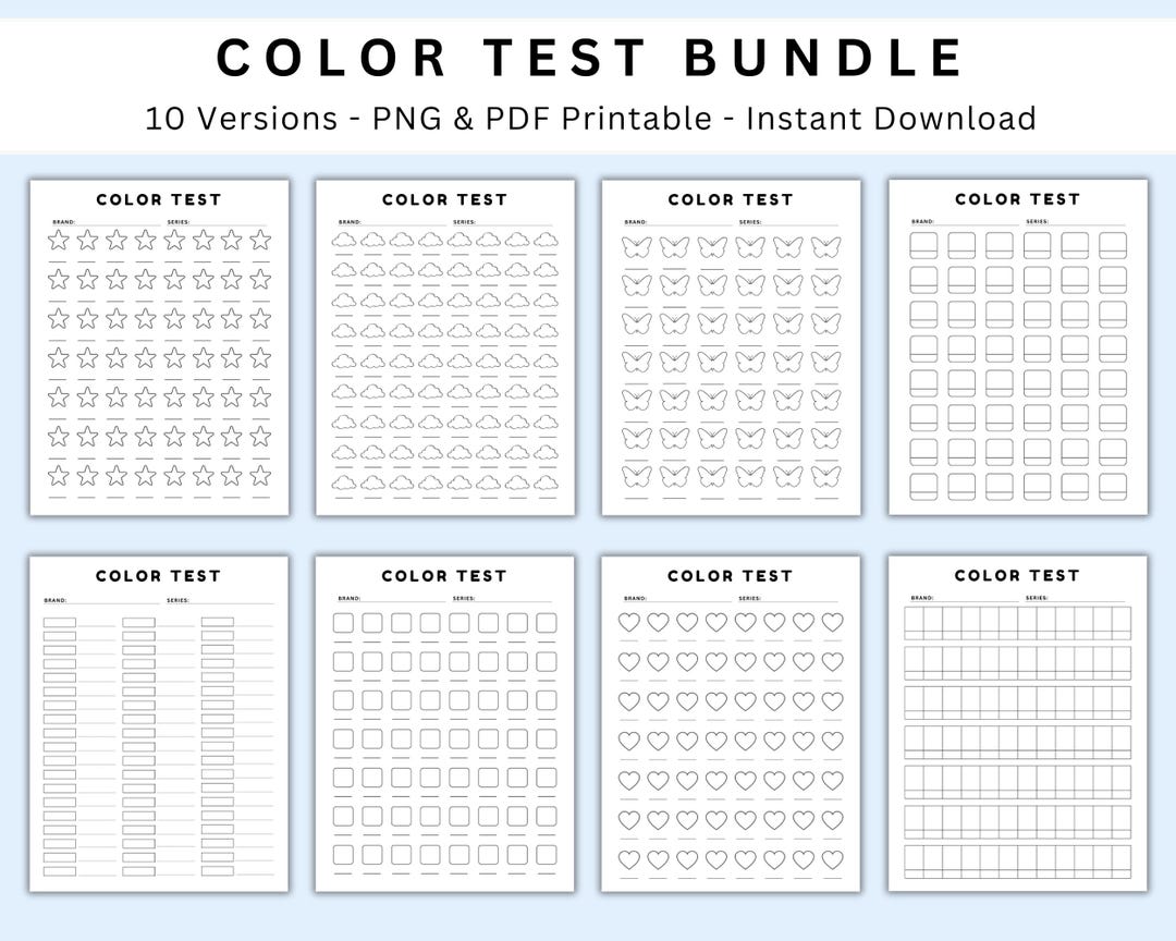 Color Test Printable, Color Swatch Chart, Paint & Ink Sample Sheet, Art ...