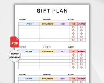 Gift Planner Printable, Holiday Gift Tracker & Shopping List, Gift Ideas Organizer, A4 Letter PDF Instant Download