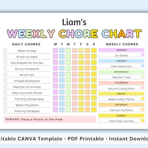 Kids Chore Chart List. Printable Chore Chart for Kids. Daily Chores. Weekly Chores. Kids Daily Routine Checklist. Responsibility Chart. PDF