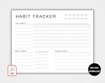 Monthly Habit Tracker Landscape. Habit Tracker Template. Routine Tracker. 30 Day Habit Challenge. Digital Habit Tracker. Printable PDF