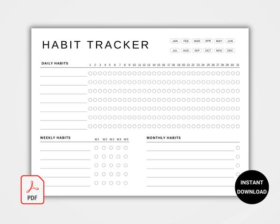 Monthly Habit Tracker Landscape. Habit Tracker Template. Routine Tracker. 30 Day Habit Challenge. Digital Habit Tracker. Printable PDF