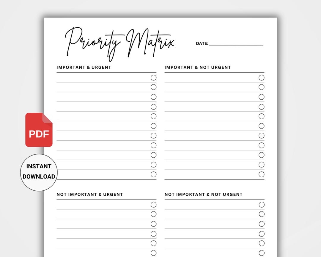 Printable Priority Matrix | Decision Matrix & Productivity Planner ...