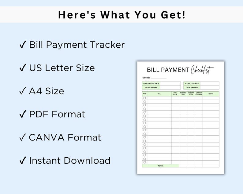 Bill Payment Checklist Tracker. Bill Pay Organizer. Bill Management ...