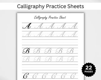 Kalligraphie Übungsblätter Vorlage. Druckbare Kalligraphie Arbeitsblätter. Kalligraph. Handschrift Übungsblätter. Alphabet Übungs-PDF