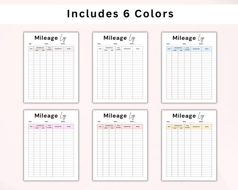 Mileage Log Printable, Vehicle Miles Tracker, Car Travel and Business ...