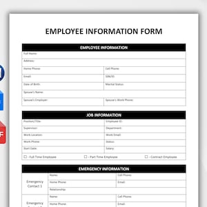 EDITABLE Employee Information Form. New Hire Paperwork. HR Templates. Employee Packet Forms. Employee Onboarding. Hiring Template. Word, PDF