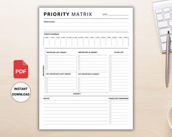 Task Priority Matrix Printable | Decision Matrix & Productivity Planner | Daily Action Planner | Urgent-Important PDF Instant Download
