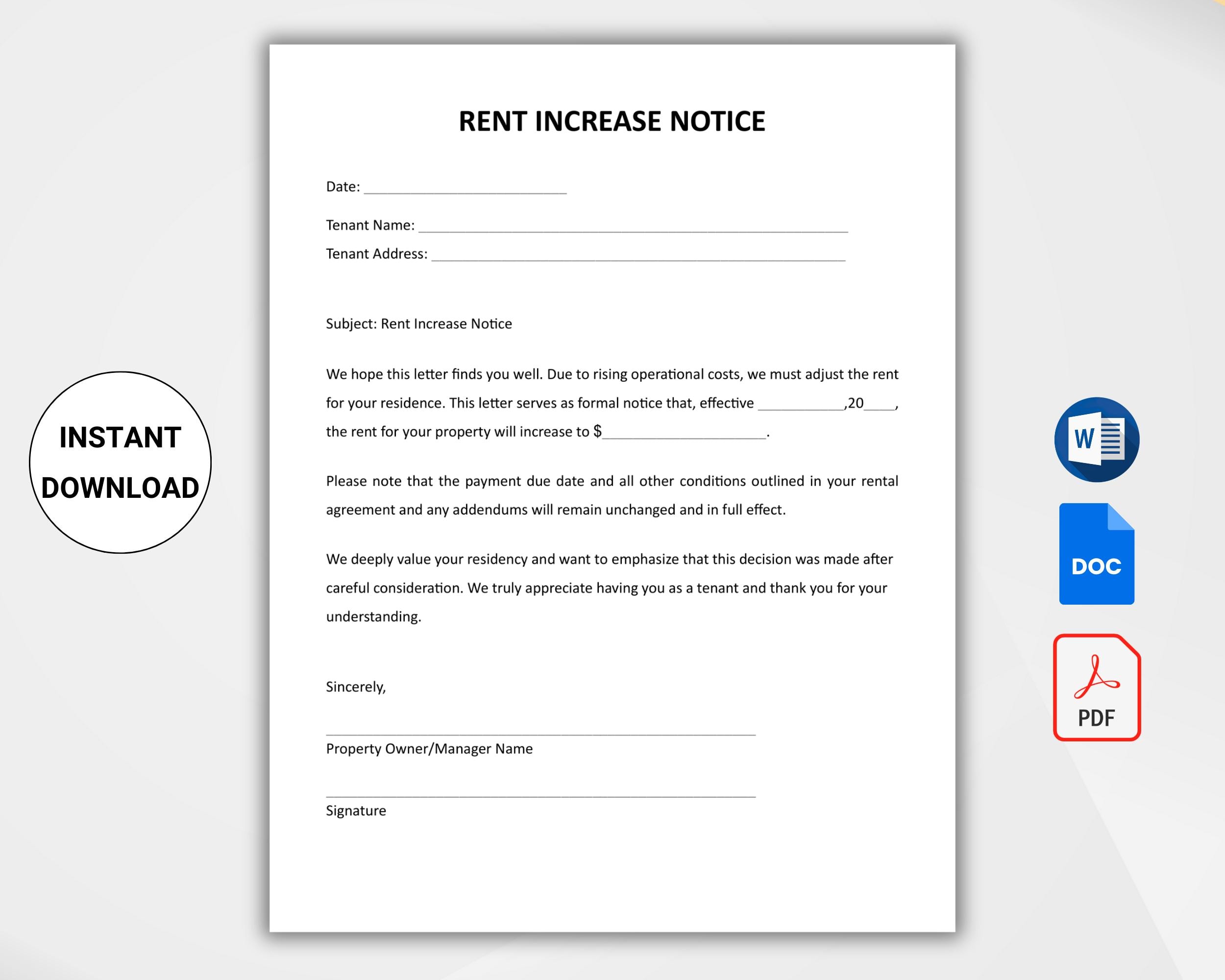 Landlord Rent Increase Forms.pdf Rent Increase Notice Template, Editable Rent Raise Letter, Landlord ...