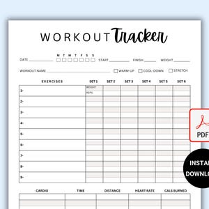 Workout Tracker. Exercise Tracker. Fitness Log. Daily Exercise Log. Fitness Journal. Workout Planner. Gym Training Log. Instant Download PDF