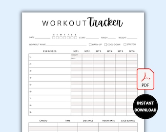 Tracker treningowy. Tracker ćwiczeń. Dziennik fitness. Dziennik codziennych ćwiczeń. Dziennik fitness. Planer treningowy. Dziennik treningów na siłowni. Natychmiastowe pobranie pliku PDF