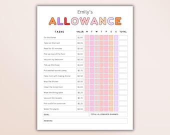 Allowance Chart for Kids. Allowance Chore Chart. Printable Allowance Chore. Allowance and Chore Tracker. Kids Chore Chart Allowance Tracker