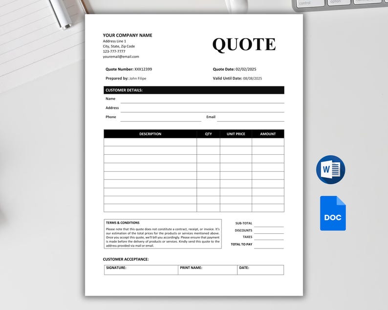 Printable Price Quote. Small Business Form. Price Quote Template ...