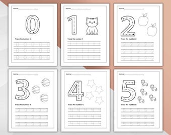 Utskrivbara ark för att spåra siffror, övning i spårbara siffror, handstil för förskola och matematik i PDF-format