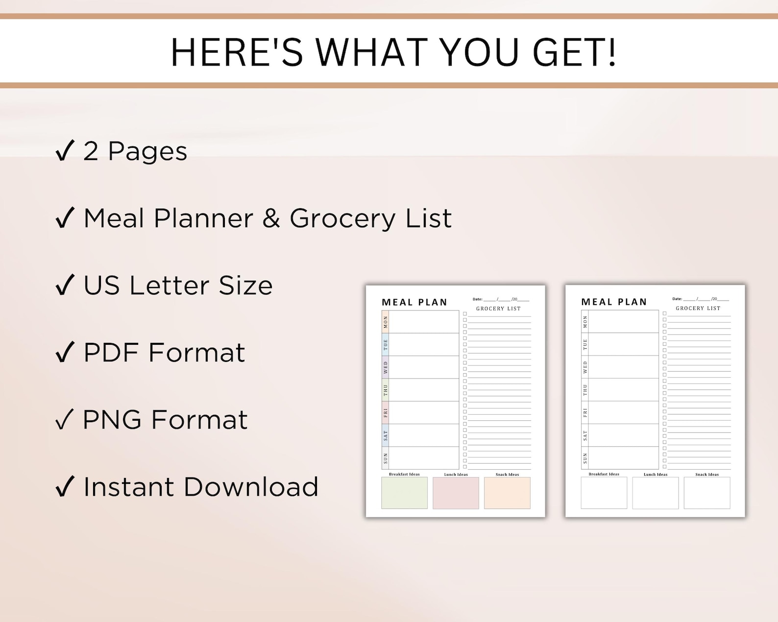 Meal Planner With Grocery List, 7 Day Menu Plan, Weekly Meal Prep ...