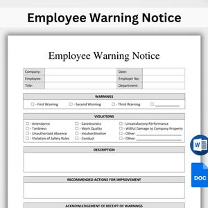 Aviso de advertência de funcionário para impressão. Redação do funcionário. Formulário de disciplina do funcionário. Desempenho do funcionário. Formulário de RH. PDF, Google Docs, Word