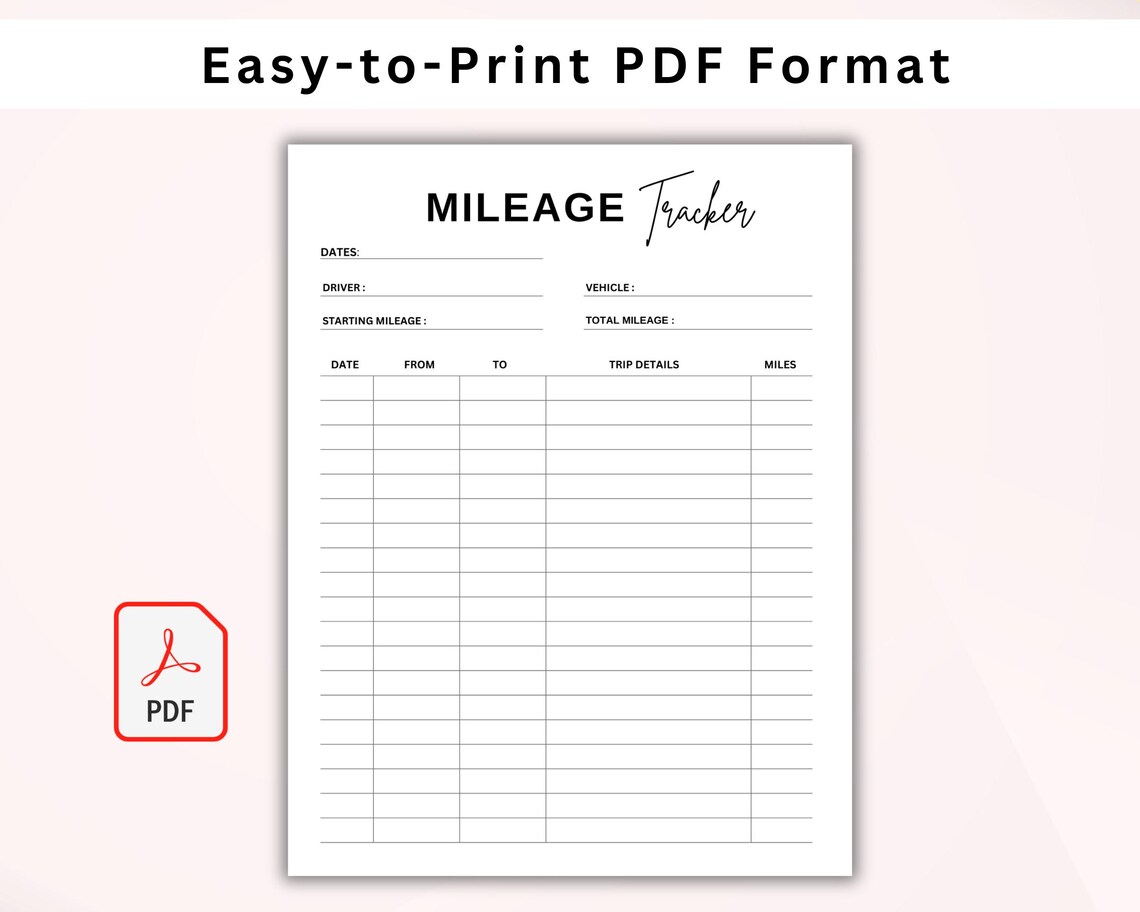 Mileage Log Printable. Mileage Tracker. Vehicle Miles Travelled Tracker ...