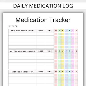 Daily Medication Tracker. Medication Log. Printable Medicine Log for Nurses. Medication Sheet. Medication List. Medicine Intake Tracker. PDF