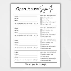 BEWERKBAAR opendeurdag-inlogblad. Afdrukbare vastgoedmarketing. Flyers en formulieren voor opendeurdagen voor makelaars. Canva-sjabloon pdf direct downloaden