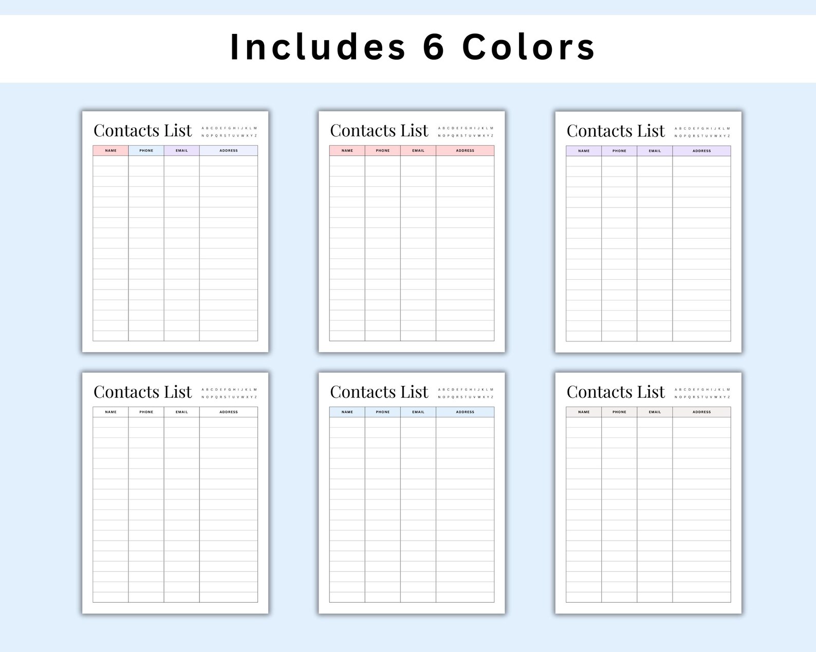 Contacts List Printable. PDF Contact Information. Contact List Template ...
