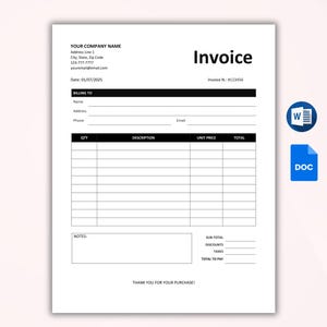 Einfache INVOICE-Vorlage für kleine Unternehmen, Rechnungsform, benutzerdefinierte Rechnung, Rechnungswort, moderne Rechnungsvorlage Google Docs / Word