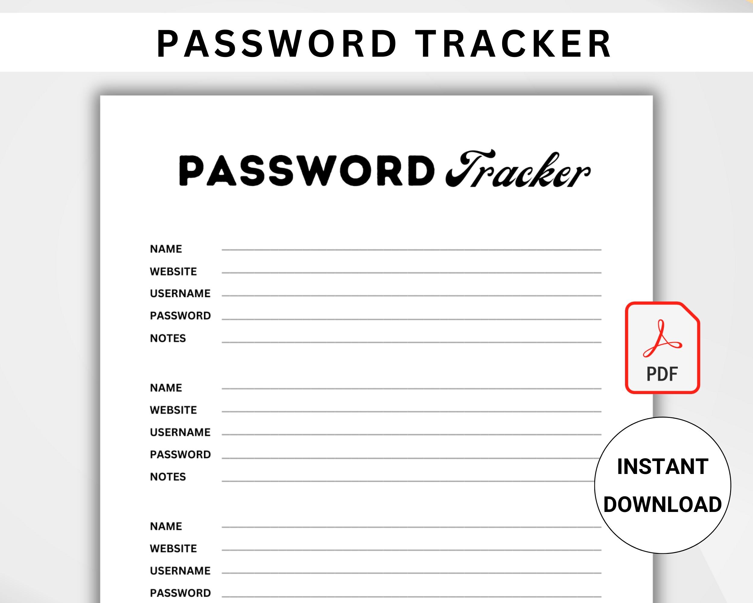 Printable Password Tracker PDF, Password Log Book, Login Organizer ...