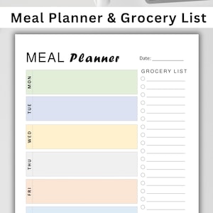 Wochenplaner mit Einkaufsliste, 7 Tage Menüplan Meal Tracker Food Journal Menu Plan Prep Template Gesundheit Fitness PDF zum Ausdrucken