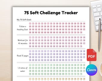 Editable 75 Day Challenge Planner, 75 Soft Challenge Printable, 75 Day Fitness Journal, 75 Medium Challenge Tracker, Fillable Template CANVA