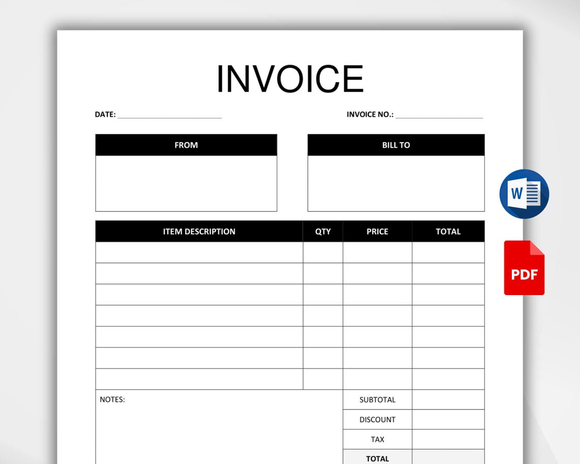 Editable Invoice Template. Printable Invoice Word. Custom Invoice Form ...