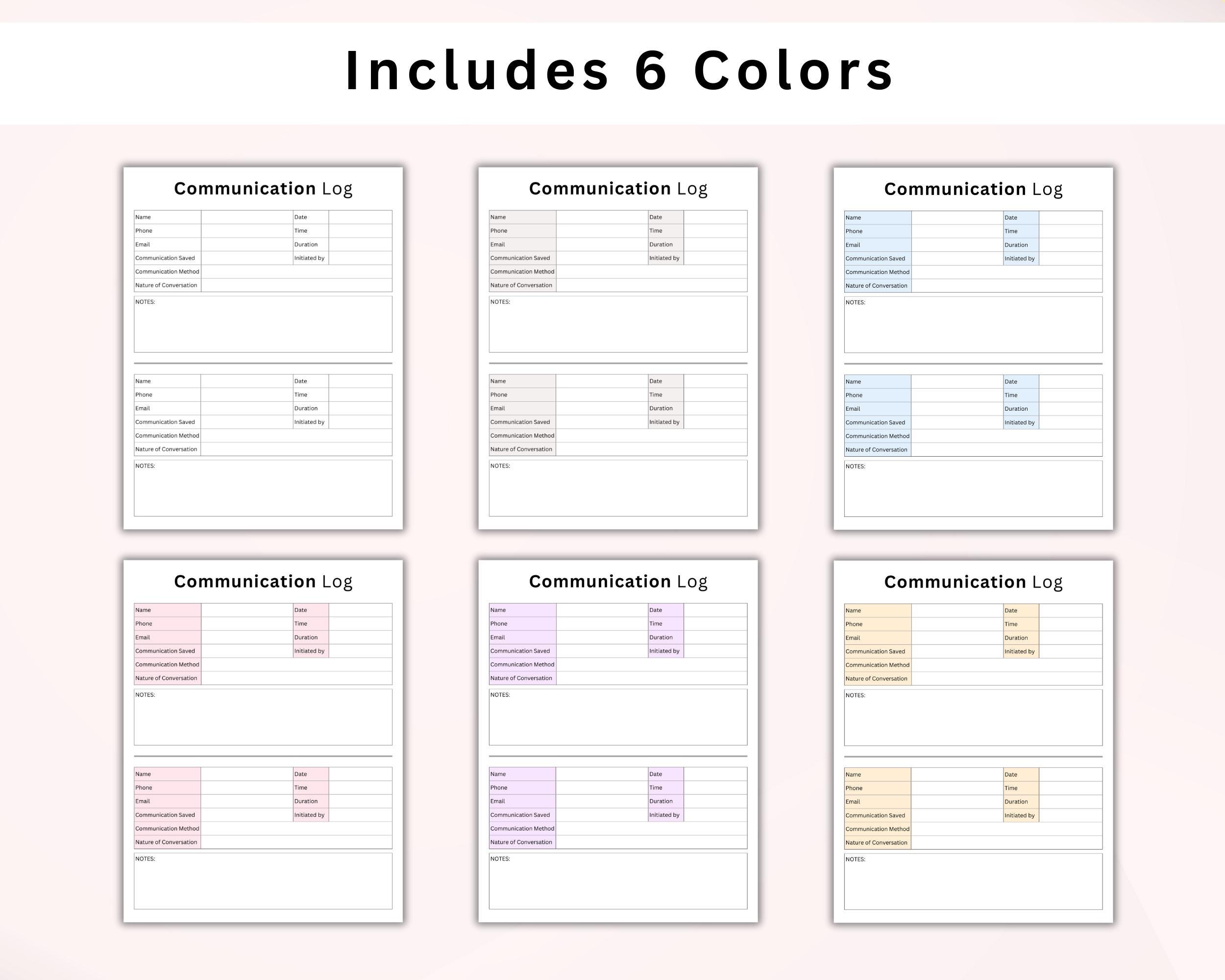 Parent Communication Log Template, Editable Call Log Tracker for ...