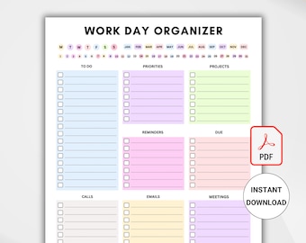 Work Day Schedule Template Printable. Daily Productivity Planner. Work To Do List. Office Task Planner. Work Day Organizer PDF Time Blocking