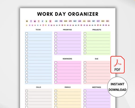 Work Day Schedule Template Printable. Daily Productivity Planner. Work To Do List. Office Task Planner. Work Day Organizer PDF Time Blocking