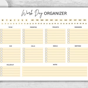 Work Day Planner, Daily Productivity Checklist, PDF, Printable image 6