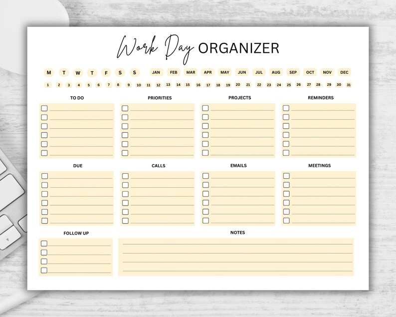 Work Day Planner, Daily Productivity Checklist, PDF, Printable image 6