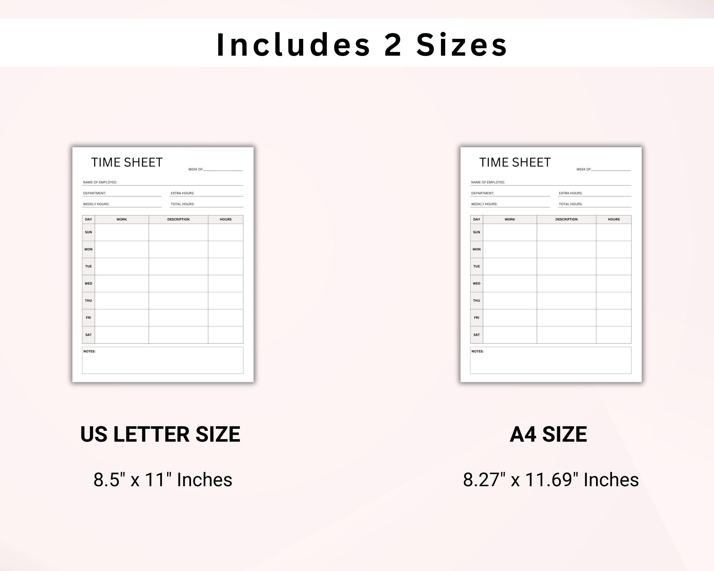 Weekly Employee Time Sheet Log Printable Word for Small Business ...